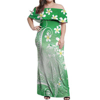 Polynesian Jellyfish Off Shoulder Maxi Dress With Plumeria Green