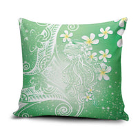 Polynesian Jellyfish Pillow Cover With Plumeria Green