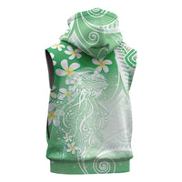 Polynesian Jellyfish Sleeveless Hoodie With Plumeria Green