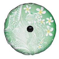 Polynesian Jellyfish Spare Tire Cover With Plumeria Green