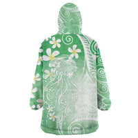 Polynesian Jellyfish Wearable Blanket Hoodie With Plumeria Green