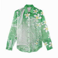 Polynesian Jellyfish Women Casual Shirt With Plumeria Green