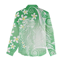 Polynesian Jellyfish Women Casual Shirt With Plumeria Green