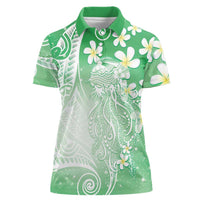 Polynesian Jellyfish Women Polo Shirt With Plumeria Green