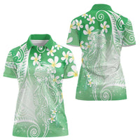 Polynesian Jellyfish Women Polo Shirt With Plumeria Green