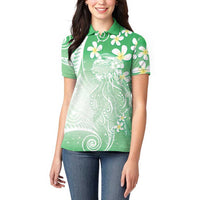 Polynesian Jellyfish Women Polo Shirt With Plumeria Green