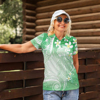 Polynesian Jellyfish Women Polo Shirt With Plumeria Green