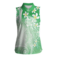 Polynesian Jellyfish Women Sleeveless Polo Shirt With Plumeria Green