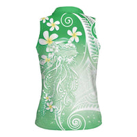 Polynesian Jellyfish Women Sleeveless Polo Shirt With Plumeria Green