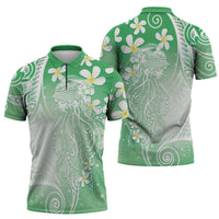 Polynesian Jellyfish Zipper Polo Shirt With Plumeria Green