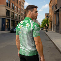 Polynesian Jellyfish Zipper Polo Shirt With Plumeria Green
