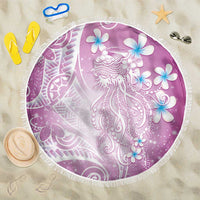 Polynesian Jellyfish Beach Blanket With Plumeria Pink