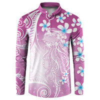 Polynesian Jellyfish Button Sweatshirt With Plumeria Pink