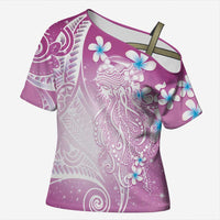 Polynesian Jellyfish Cross Shoulder Shirt With Plumeria Pink