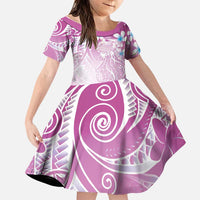 Polynesian Jellyfish Family Matching Summer Maxi Dress and Hawaiian Shirt With Plumeria Pink LT05 Daughter's Dress Pink - Polynesian Pride