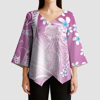 Polynesian Jellyfish Kimono Sleeve Blouse With Plumeria Pink