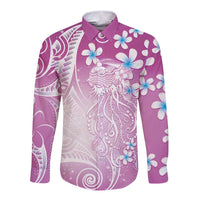 Polynesian Jellyfish Long Sleeve Button Shirt With Plumeria Pink