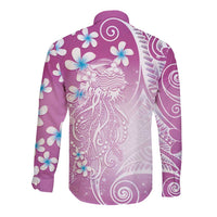 Polynesian Jellyfish Long Sleeve Button Shirt With Plumeria Pink