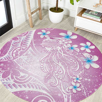 Polynesian Jellyfish Round Carpet With Plumeria Pink