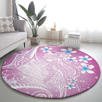 Polynesian Jellyfish Round Carpet With Plumeria Pink