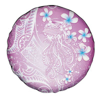 Polynesian Jellyfish Spare Tire Cover With Plumeria Pink