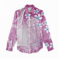 Polynesian Jellyfish Women Casual Shirt With Plumeria Pink