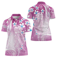 Polynesian Jellyfish Women Polo Shirt With Plumeria Pink