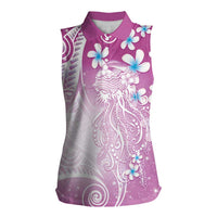Polynesian Jellyfish Women Sleeveless Polo Shirt With Plumeria Pink