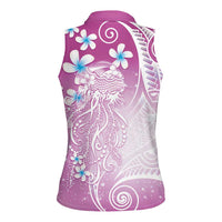Polynesian Jellyfish Women Sleeveless Polo Shirt With Plumeria Pink