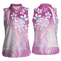 Polynesian Jellyfish Women Sleeveless Polo Shirt With Plumeria Pink