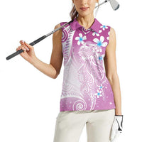 Polynesian Jellyfish Women Sleeveless Polo Shirt With Plumeria Pink