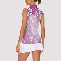Polynesian Jellyfish Women Sleeveless Polo Shirt With Plumeria Pink