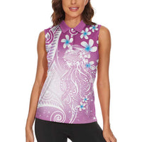 Polynesian Jellyfish Women Sleeveless Polo Shirt With Plumeria Pink