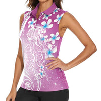 Polynesian Jellyfish Women Sleeveless Polo Shirt With Plumeria Pink