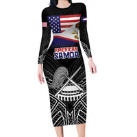 American Samoa Flag Day Family Matching Long Sleeve Bodycon Dress and Hawaiian Shirt Bald Eagle With Polynesian Pattern
