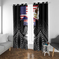 American Samoa Flag Day Window Curtain Bald Eagle With Polynesian Pattern LT05 With Grommets Black - Polynesian Pride
