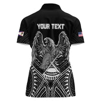 American Samoa Flag Day Women Polo Shirt Bald Eagle With Polynesian Pattern