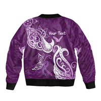 Personalised Fibromyalgia Awareness Bomber Jacket Polynesian Purple Ribbon