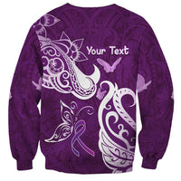 Personalised Fibromyalgia Awareness Sweatshirt Polynesian Purple Ribbon