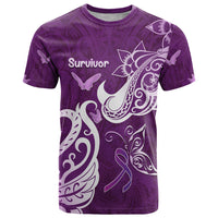 Personalised Fibromyalgia Awareness T Shirt Polynesian Purple Ribbon