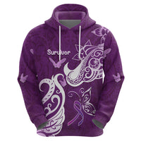 Personalised Fibromyalgia Awareness Zip Hoodie Polynesian Purple Ribbon