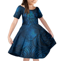 New Zealand Dream Catcher Family Matching Off Shoulder Short Dress and Hawaiian Shirt Maori Koru Pattern Blue Version