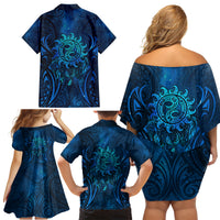 New Zealand Dream Catcher Family Matching Off Shoulder Short Dress and Hawaiian Shirt Maori Koru Pattern Blue Version