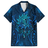 New Zealand Dream Catcher Family Matching Off Shoulder Short Dress and Hawaiian Shirt Maori Koru Pattern Blue Version
