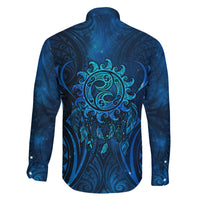 New Zealand Dream Catcher Family Matching Off Shoulder Short Dress and Hawaiian Shirt Maori Koru Pattern Blue Version