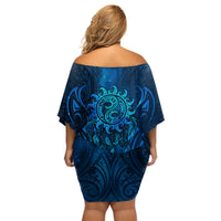 New Zealand Dream Catcher Family Matching Off Shoulder Short Dress and Hawaiian Shirt Maori Koru Pattern Blue Version