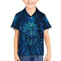 New Zealand Dream Catcher Family Matching Off Shoulder Short Dress and Hawaiian Shirt Maori Koru Pattern Blue Version