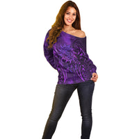 New Zealand Dream Catcher Off Shoulder Sweater Maori Koru Pattern Purple Version