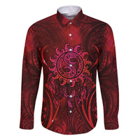 New Zealand Dream Catcher Family Matching Long Sleeve Bodycon Dress and Hawaiian Shirt Maori Koru Pattern Red Version LT05 Dad's Shirt - Long Sleeve Red - Polynesian Pride