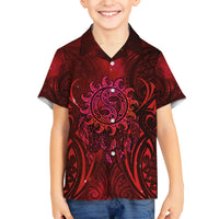 New Zealand Dream Catcher Family Matching Off Shoulder Short Dress and Hawaiian Shirt Maori Koru Pattern Red Version LT05 Son's Shirt Red - Polynesian Pride